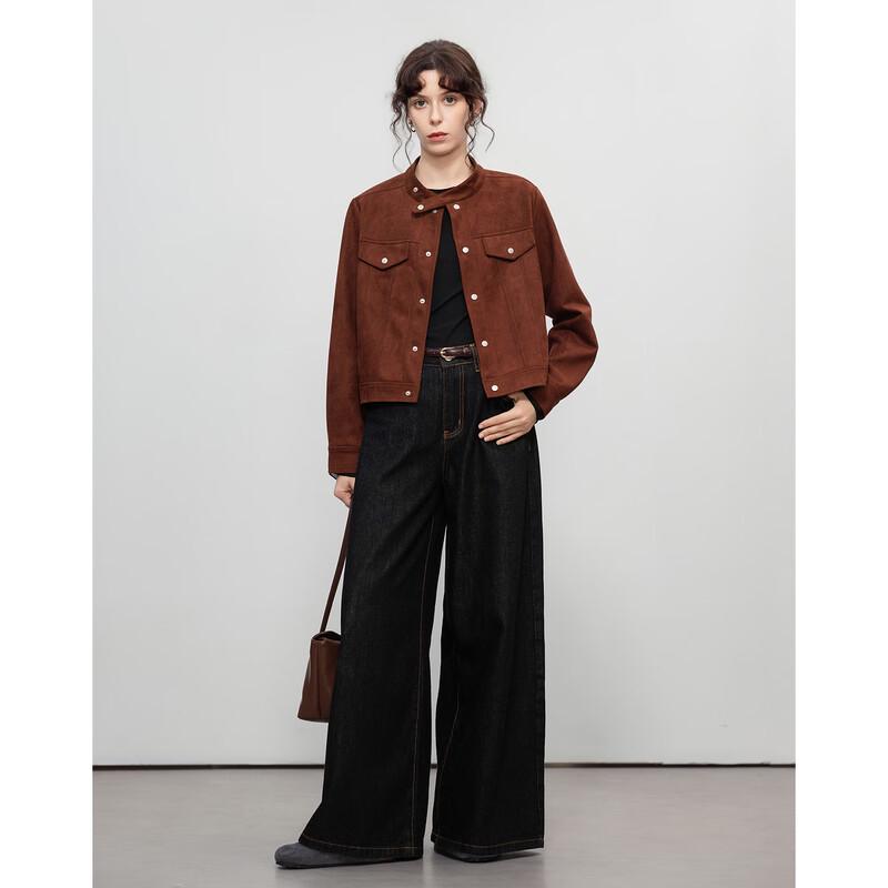 Women's Retro Suede Stand Collar Short Jacket