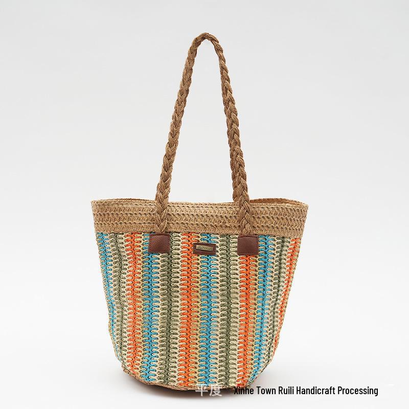 

Новая женская сумка-ведро ручной работы из бумажной веревки - модная и универсальная соломенная сумка для путешествий Length 44, Height 34, Diameter 28