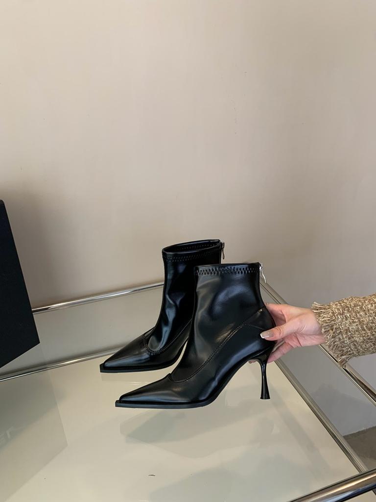 Fashion Women's  Soft Leather Pointed Toe Thin High Heel Shoes Sexy Autumn Winter Shoes Women Dress Warm Wedding Ankle Boots