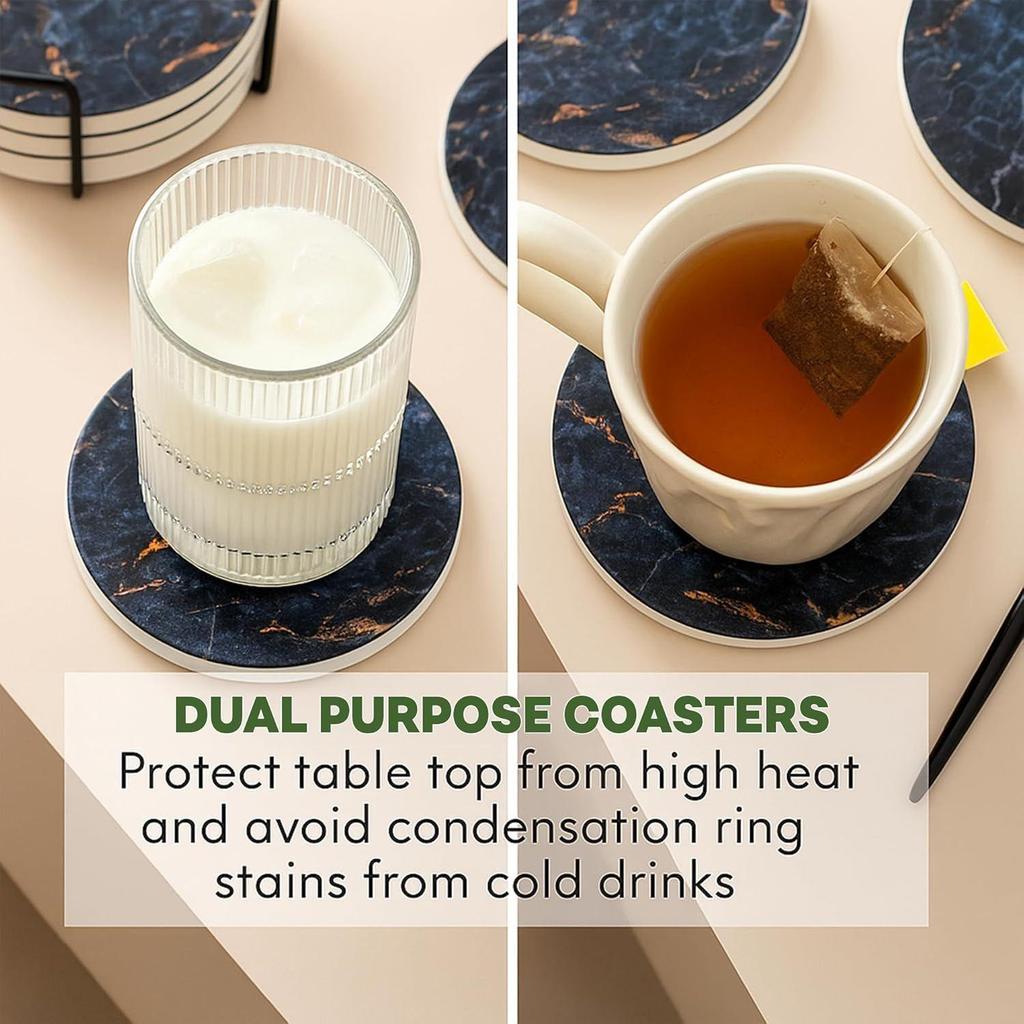 Ceramic Coasters with Matt Finish On Top & Cork Base | Coasters for Cups Set of 6 |