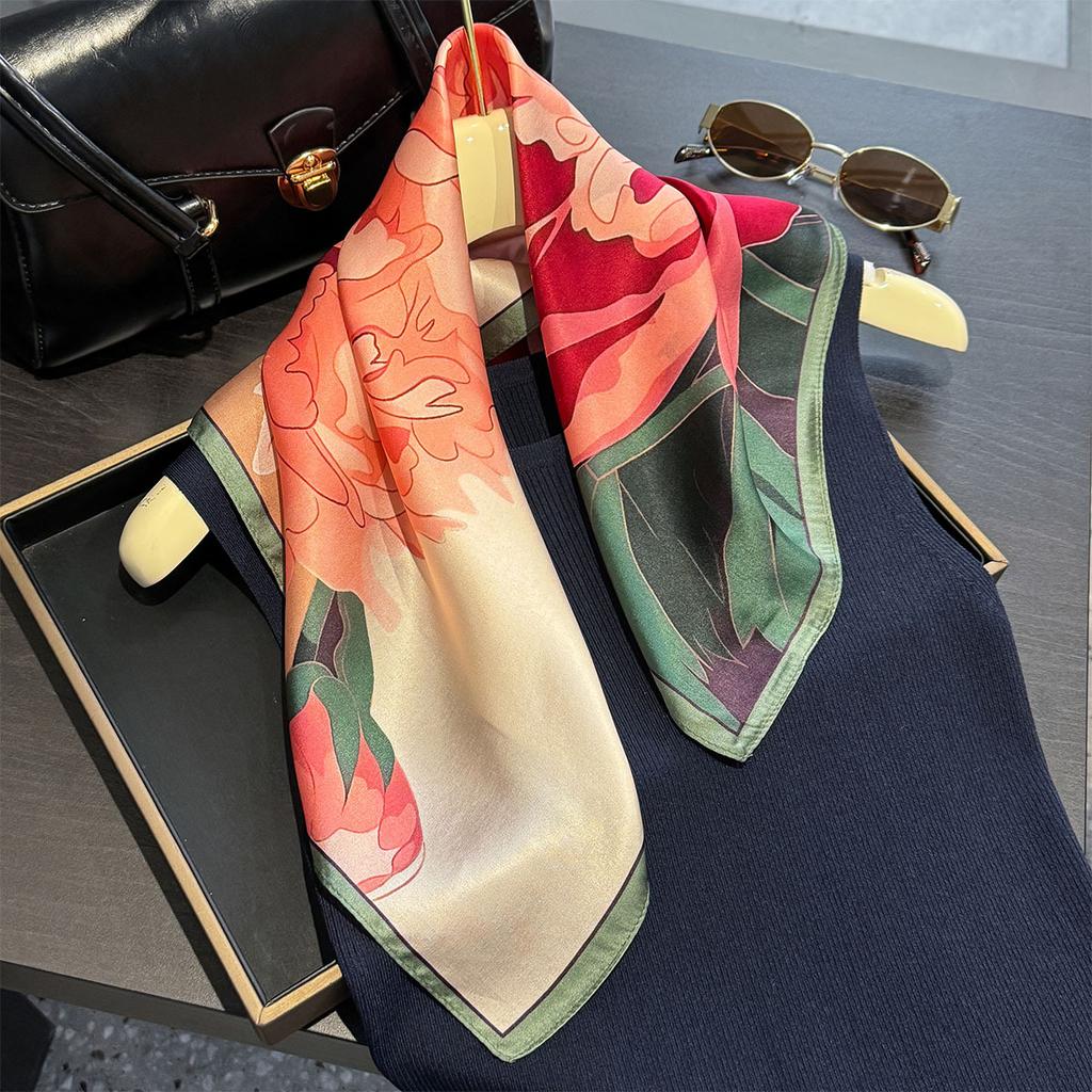Luxury Brand 100% Natural Silk Scarf Women Design Small Square Shawl Hair Ribbon Headband Fashion Neckerchief Bandana