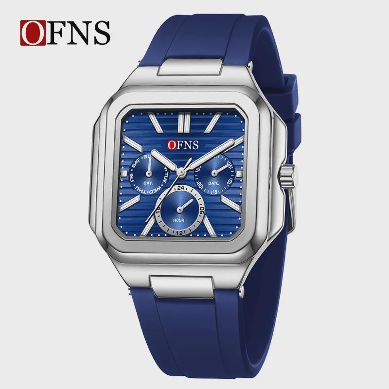 OFNS Herrenuhren Hochwertiges Leder Lässige Quadratische Armbanduhren Kalender Wasserdicht Business Mode Herren Chronograph Uhr