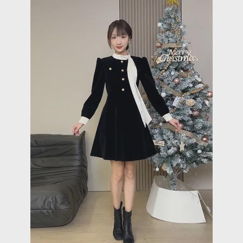 Samtkleid mit Schleife im Hepburn-Stil Schwarz - Herbstkollektion 2024