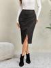 Women's Solid Color Pleated Suede Skirt High Waisted Buckle Wrapped Hip Short Skirt Middle Skirt