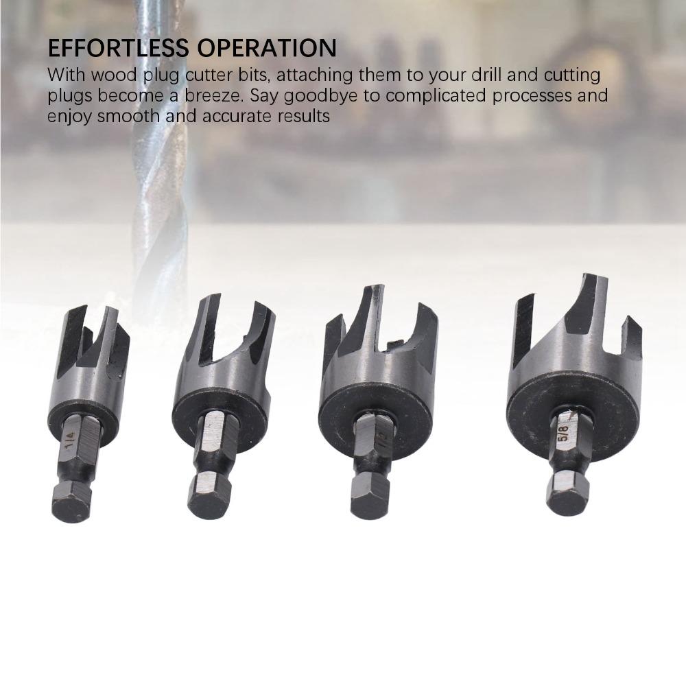 4pcs 1/4in Hex Shank Wood Dowel Drill Set 6.35mm Hex Shaft Cutting Tool Woodworking