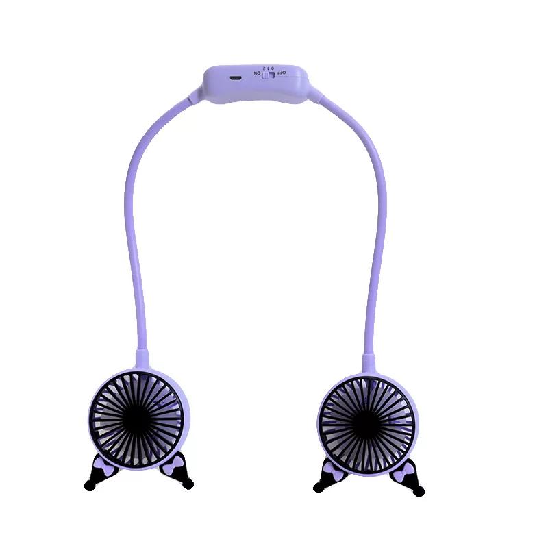 Trendy Foldable Portable Neck-Hanging Fan, Super Cute Cartoon Ears, Two-Speed USB Rechargeable Mini Fan