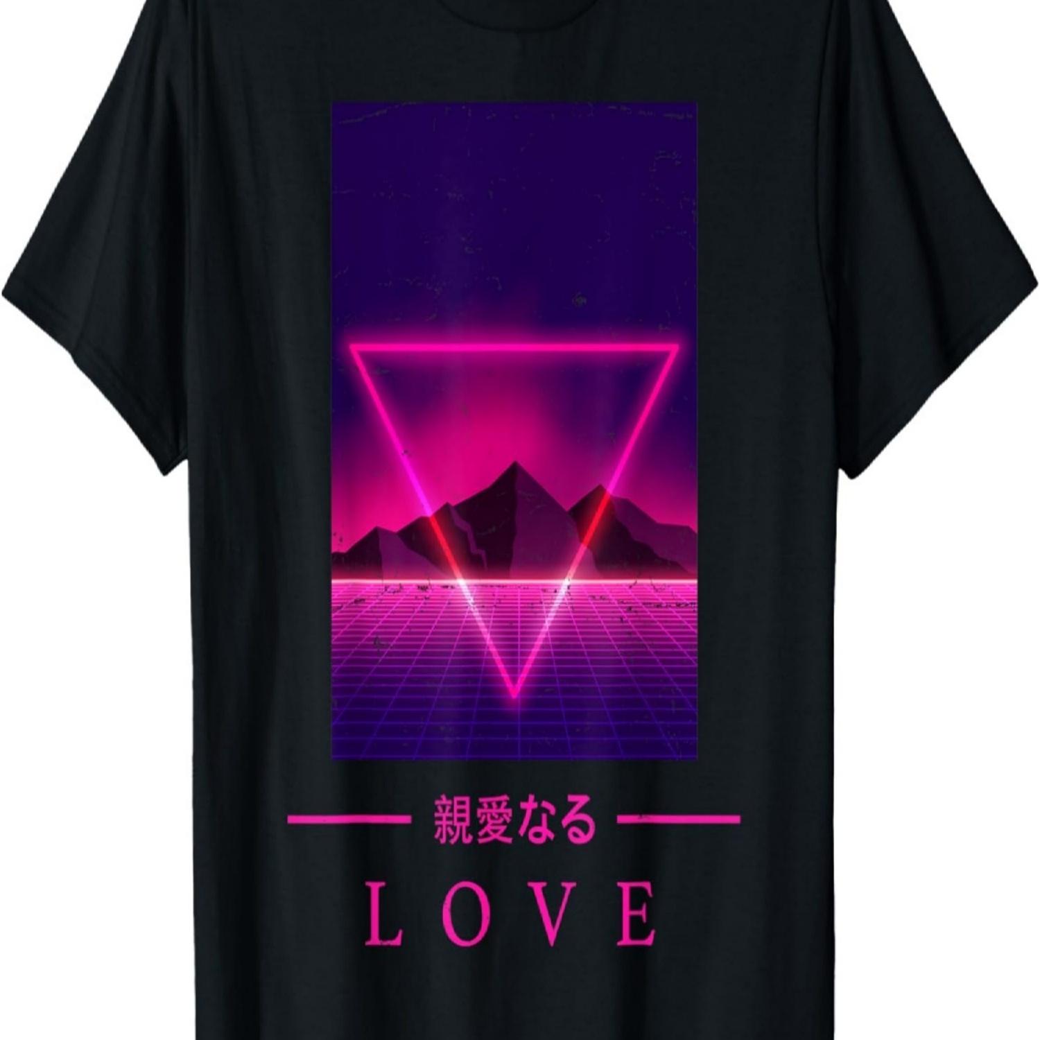 Retrowave - LOVE -  Art Aesthetic Vaporwave Anime T-Shirt(1) S чёрный
