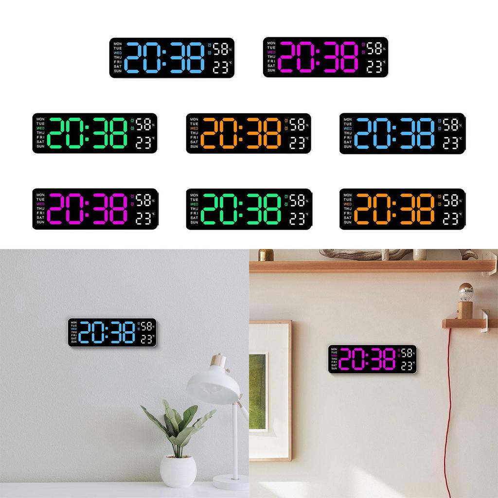 LED Wall Clock Humidity with Date Automatic Brightness Dimmer Desk Clock for Kitchen Office Bedroom Home Background Living Room