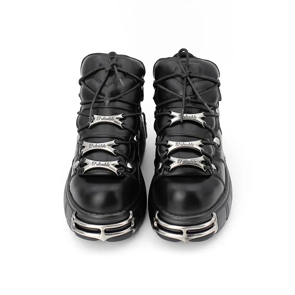 Fashion 2024 New Brand Punk Style Women Shoes Lace-up Heel Height 6CM Platform Shoes Woman Rock Boots Metal Decor Woman Sneakers