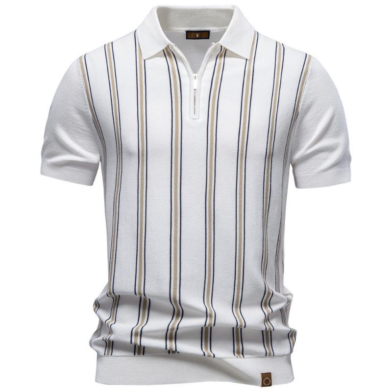 

Men s Striped Zip Up Short Sleeve Knit Polo Shirt S белый