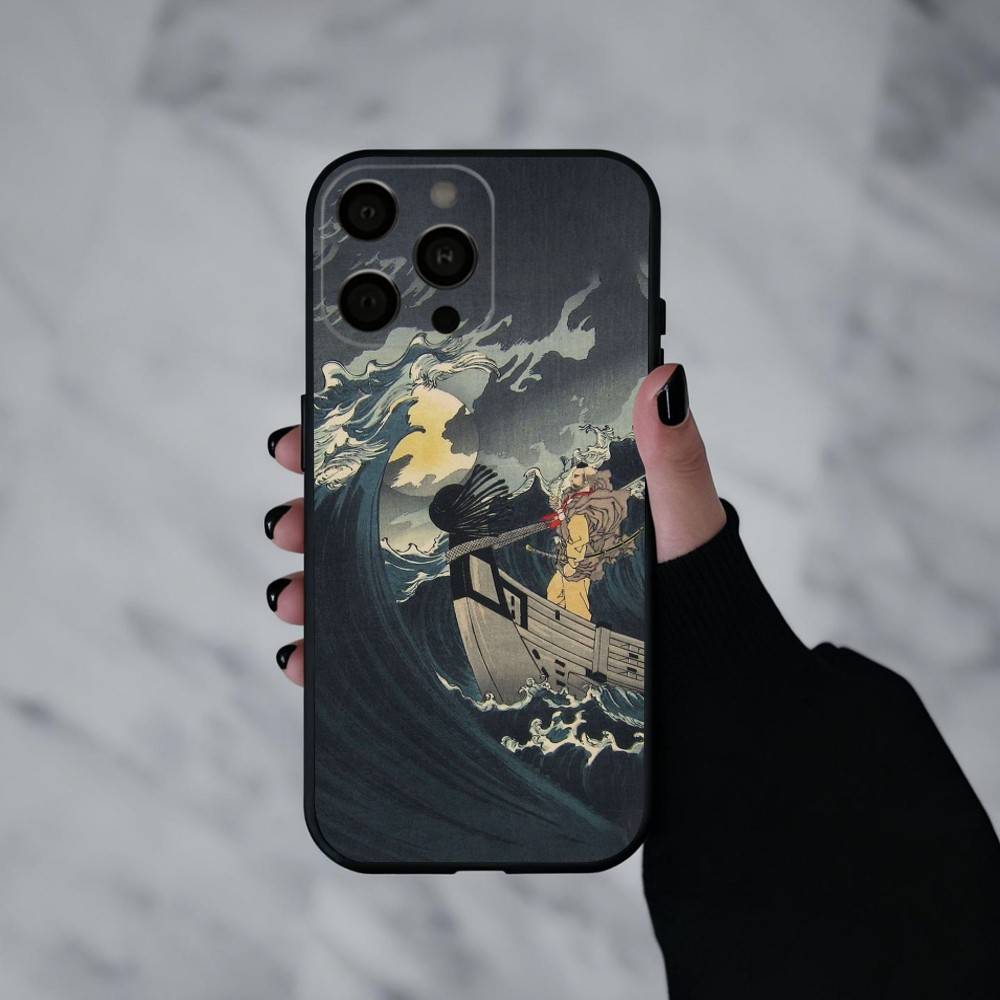 J-Japan Ukiyo-e S-Samurai Sea Phone Case For iPhone 17pro, 16,15,14,13,12,11 X XR Plus,Others Soft Black Cover
