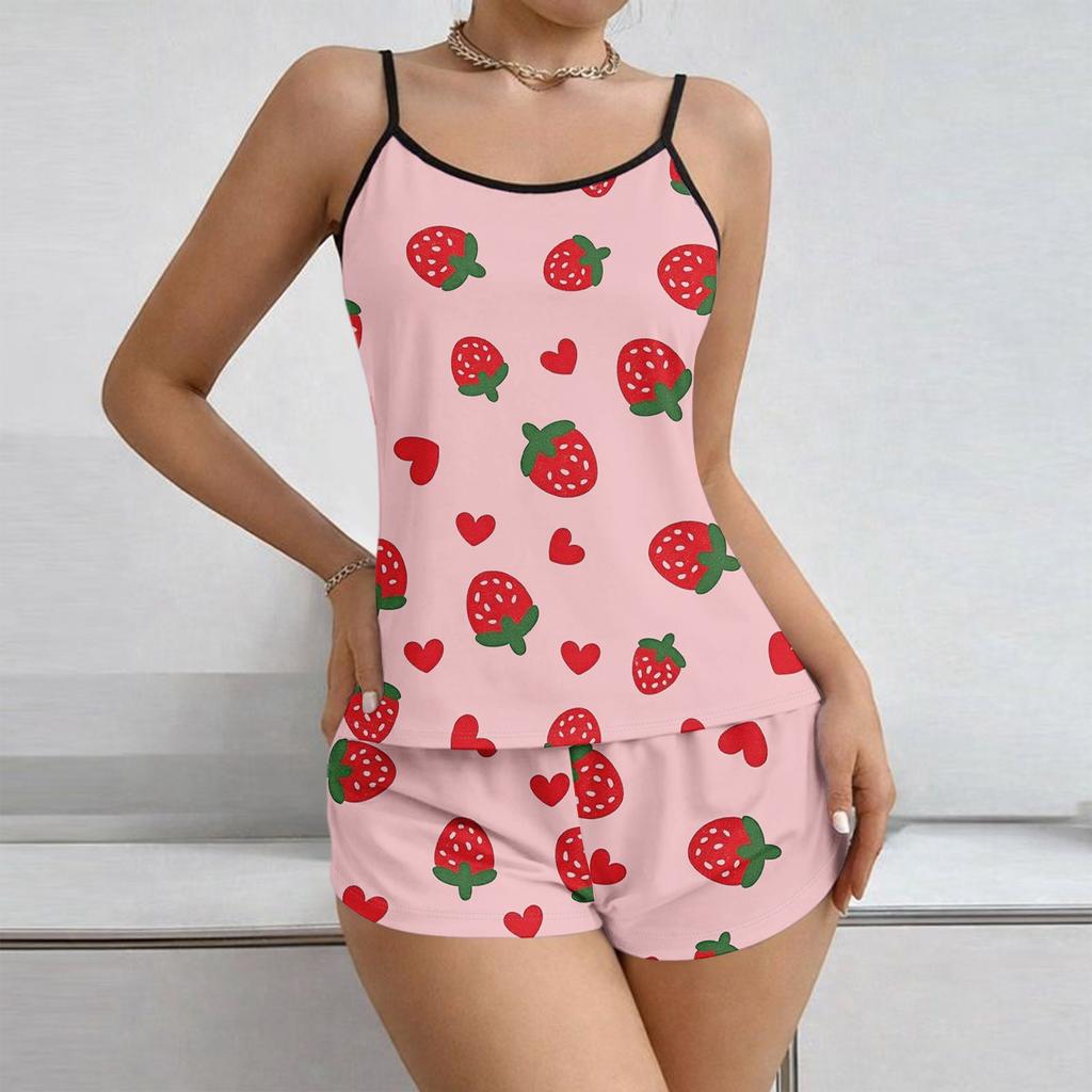 Weiches 2-teiliges Pyjama-Set für Damen, ärmellose Shorts, Loungewear-Sets, Pyjamas, Nachtwäsche