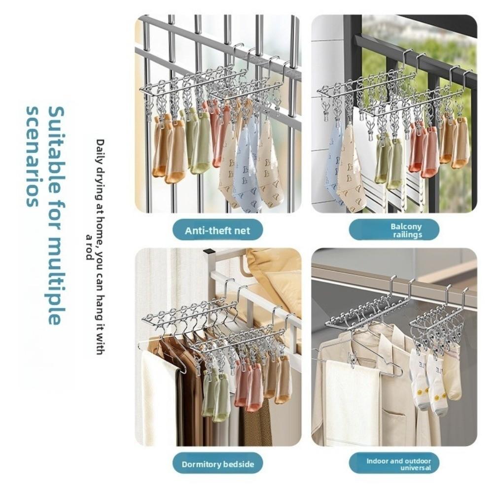 10/16 Clips Sock Drying Rack Wall-Mounted Stainless Steel Underwear Drying Rack Durable with Detachable Clips