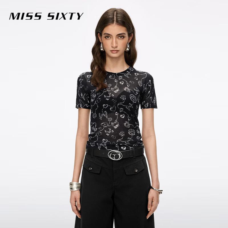 MISS SIXTY 2026 Summer Bowknot Lip Print Knit Top S чёрный
