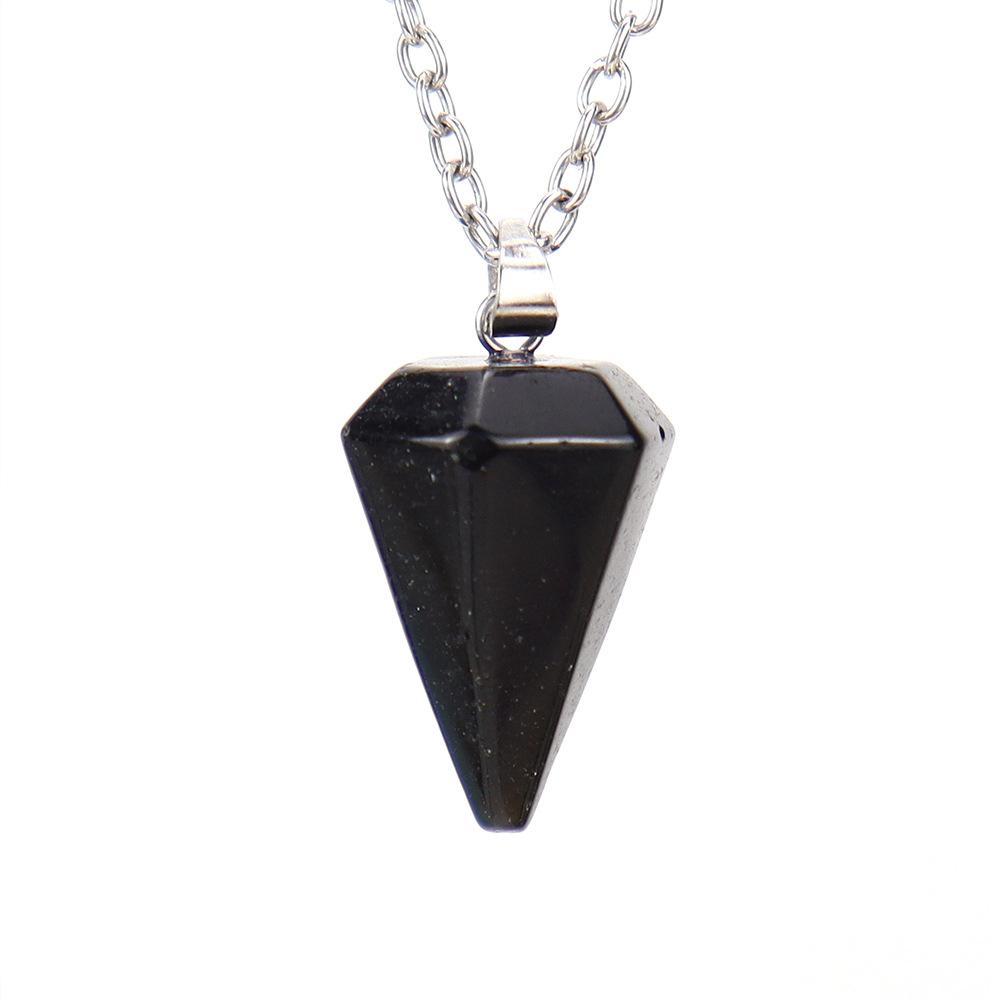 Natural Stone Crystal Cut Tapered Hexagonal Pillar Bullet Head Pendulum Necklace Pendant N631