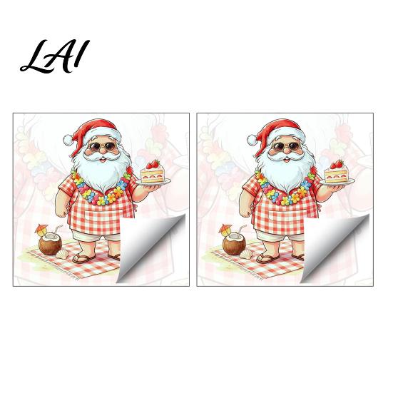 Festive Home Decor Christmas Picnic Santa Claus Wall Sticker Waterproof PVC Plaid Decal Mural Decals with Cake Design Removable Art for Holiday