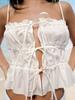 Womens Tie Front Crop Cami Top Ruffle Spaghetti Strap Y2K Summer Shirt