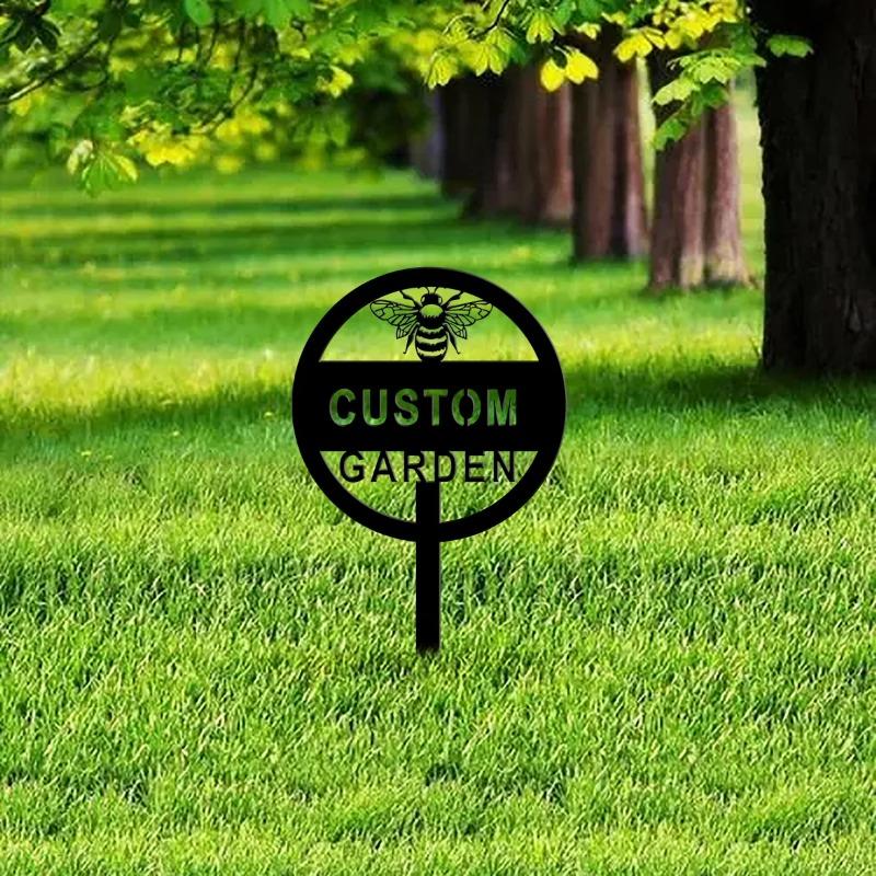 Charming Custom Bee-Themed Personalized Garden Name Metal Sign, Ideal for Garden Art & Metal Yard Art Decor, Outdoor Address Signs