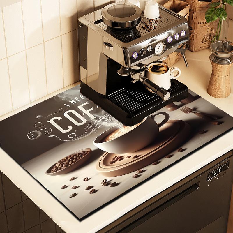 1Pcs Rubber Drying Mat With Coffee Print For Coffee Shop Restaurant Kitchen Carpet Tableware Durable Diatom Mud Table Mat Pet Mat Coffeeware