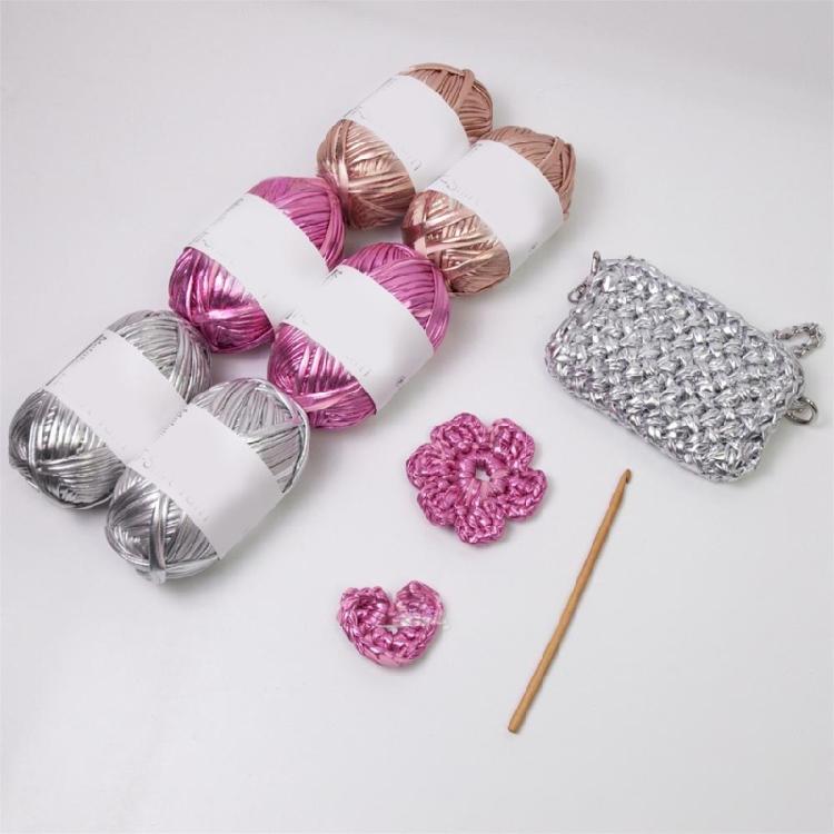 Metallic Knitting Yarn 87.48Yard Metallic Tshirt Yarn for Crochet Bag Basket Knitting Project Handbags Home Decoration