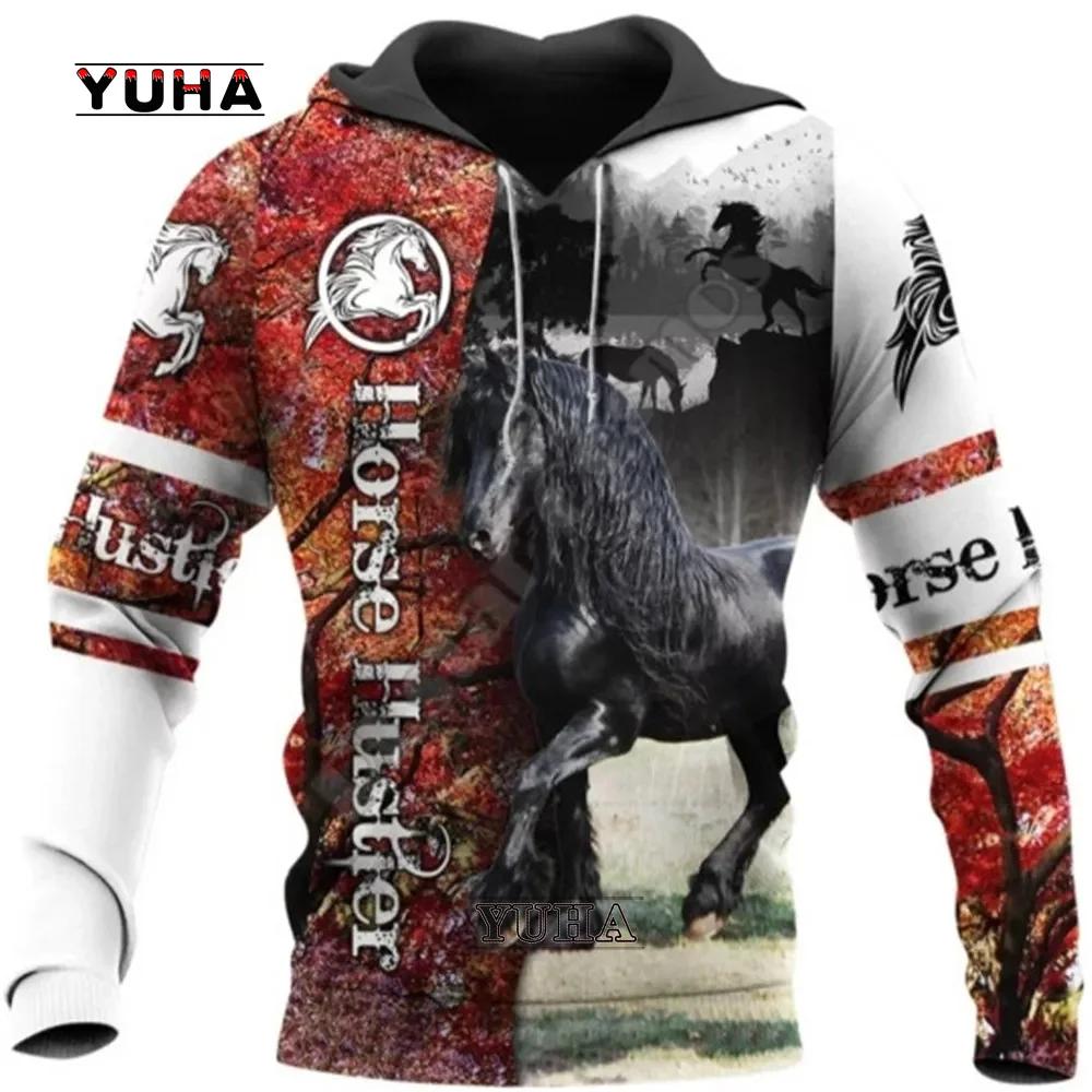 Colorful Horse Animal hoodies Love Horse Brown 3D Printed Harajuku Fashion Autumn Hoodie Casual Sweatshirt Unisex Pullover suda S
