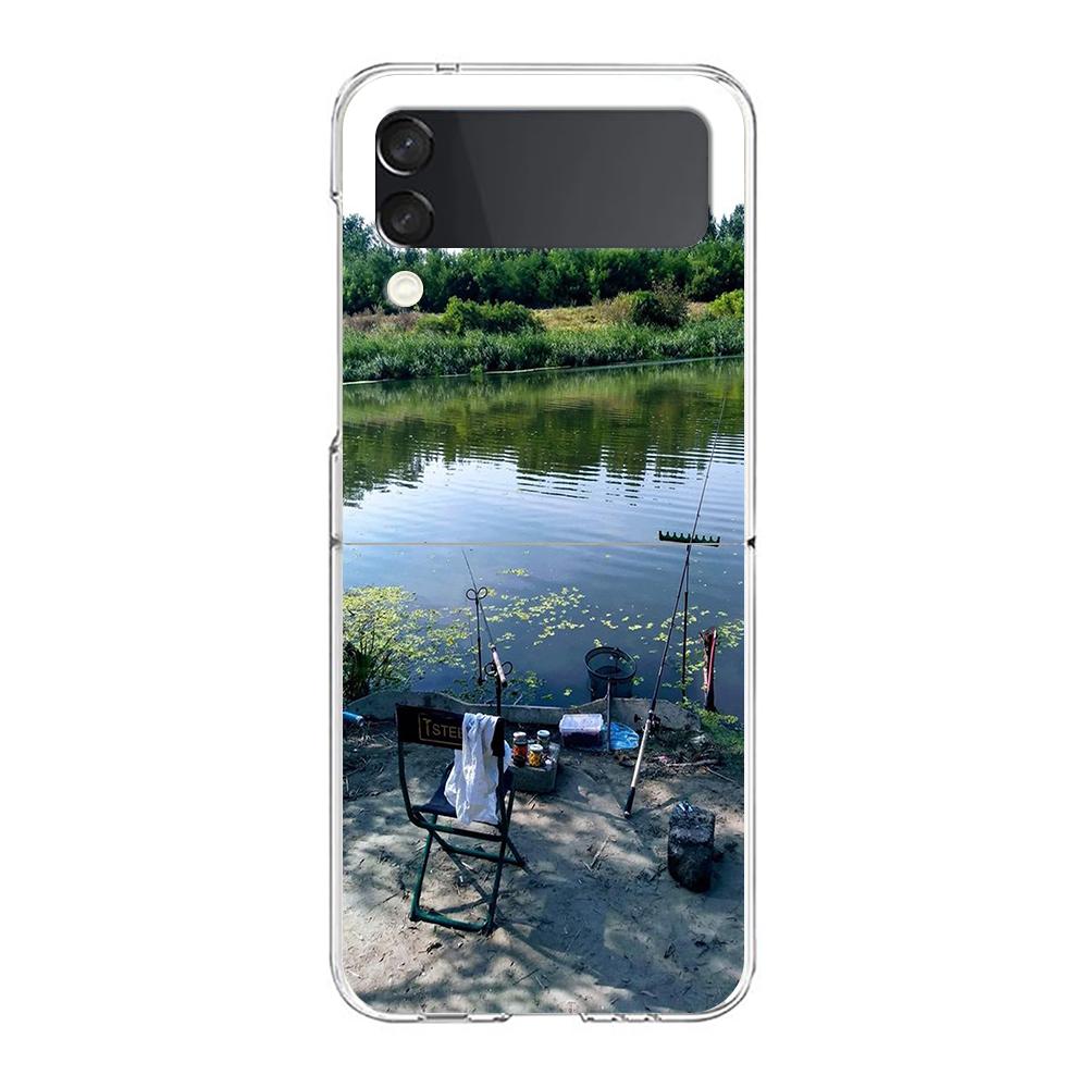 Fishing Phone Case For Samsung Galaxy Z Flip 3 4 5 Hard Folding Clear PC Bumper For Samsung Z Flip 6 Back Cover