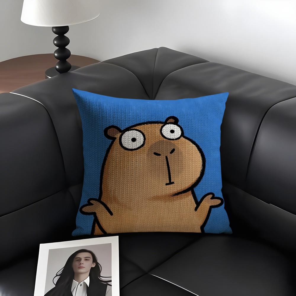 Cute Kicapara Cartoon Cushion Cover Natural Linen Organic Fabric Double-Sided Printing Sofa Home Decor Gift Pillow Case