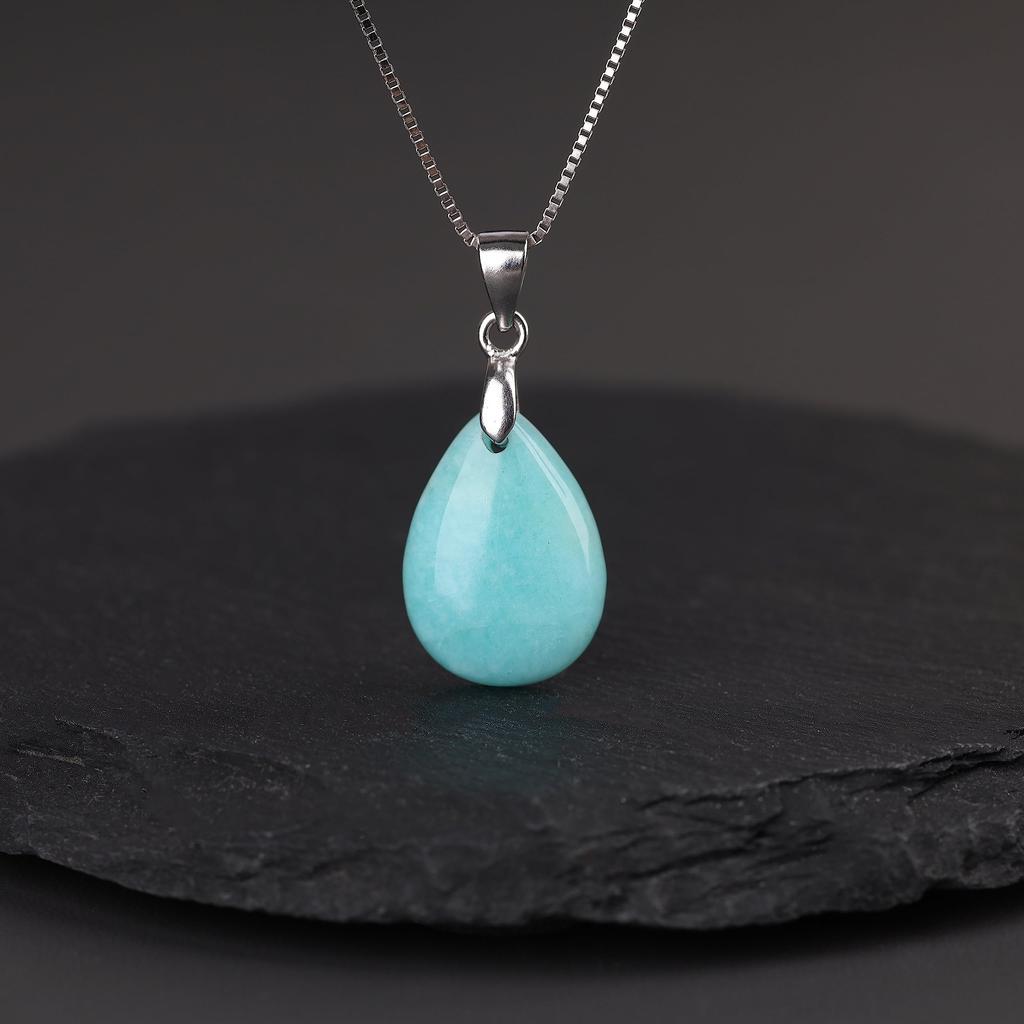 Amazonite Waterdrop 925 Silver Chain Necklace for Women [KOAI]