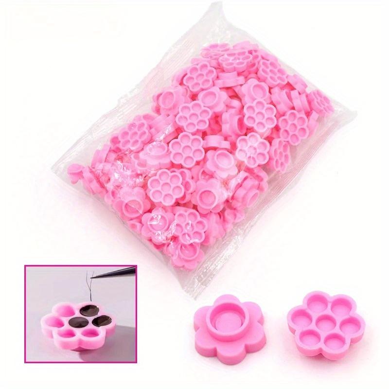 300pcs Eyelash Extension Pink Flower Glue Delay Cup Tattoo Adhesive Pigment Holders Grafting Eye lashes Holding Trays Tools
