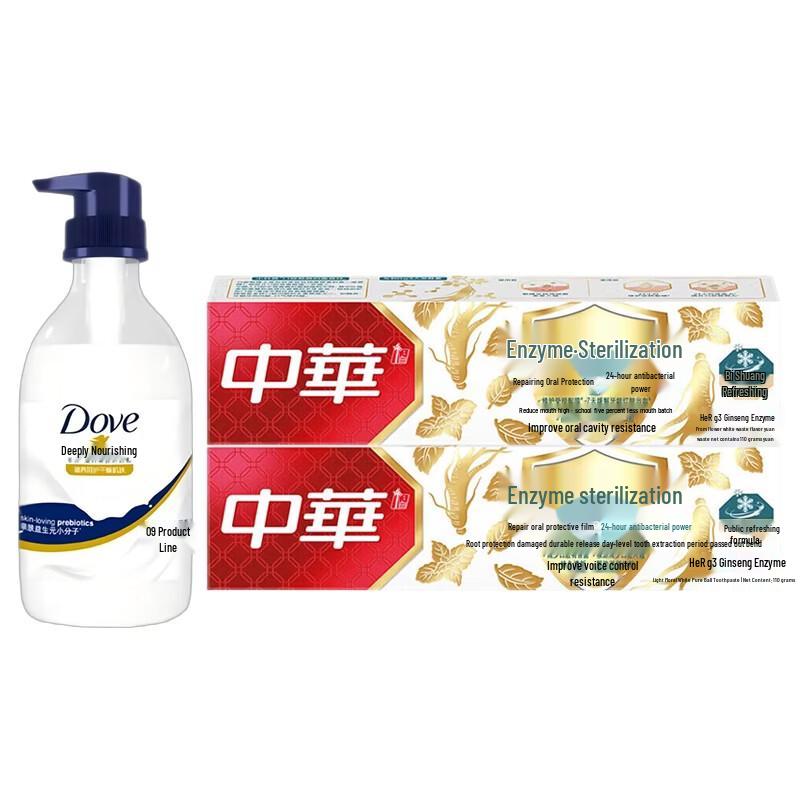 Dove Nourishing Shower Gel 460g & China Mint Ginseng Toothpaste 2x110g Bundle