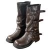 2025 nouveau pantalon tube noir montant bottes tube femme bottes de chevalier cowboy occidental bottes plissées à semelle épaisse