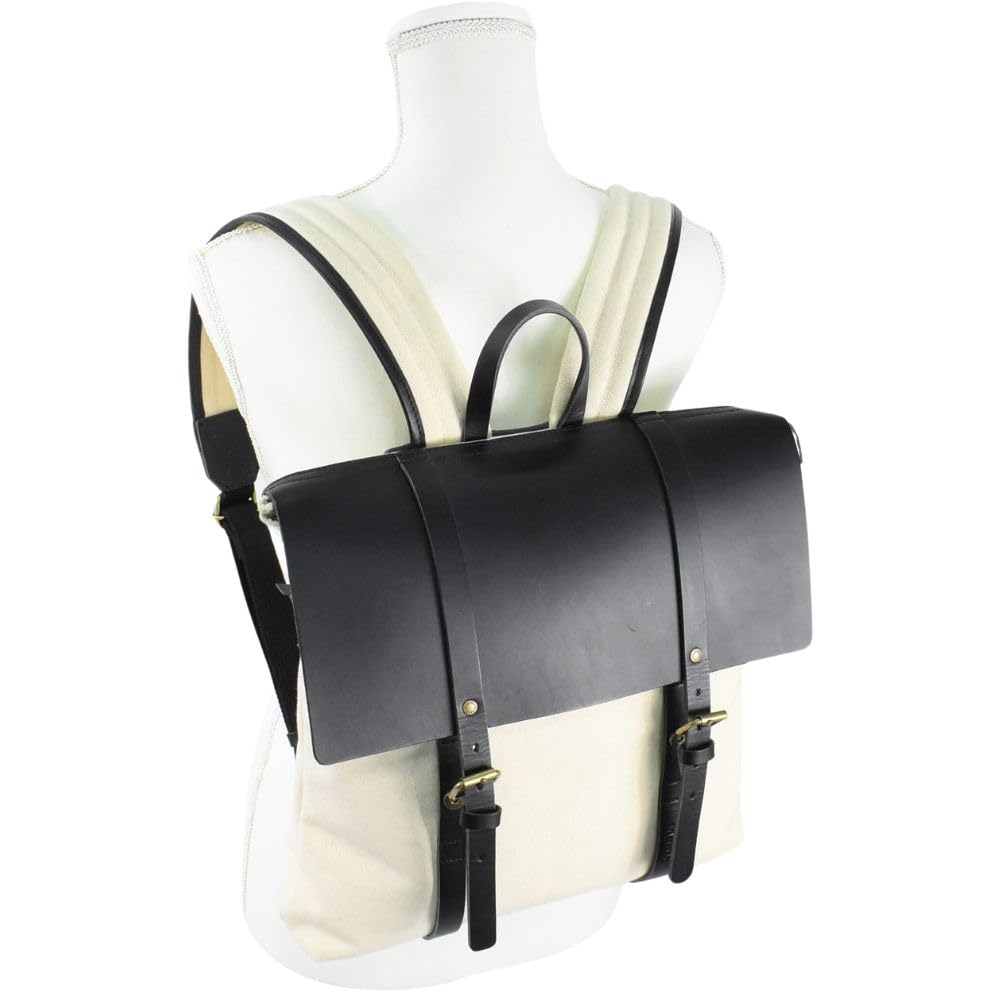 Chair Canvas and Leather Flap Black Leather and W32 x H36 x D7cm [Full Tuck] Backpack, Off-White Canvas, Size Approx.