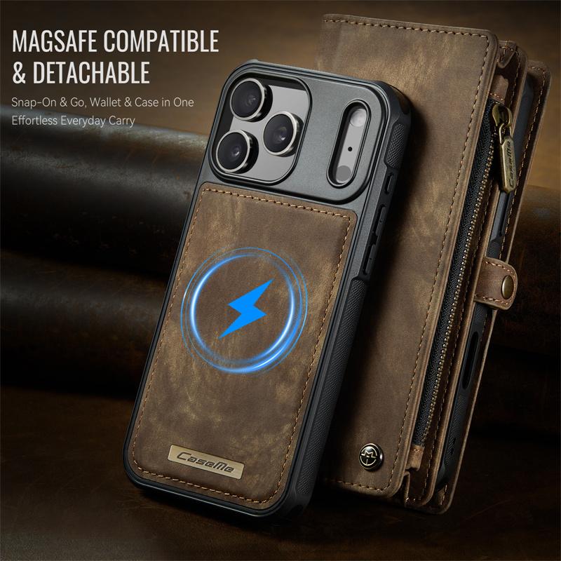 CaseMe Magnetic Flip Leather Phone Case for iPhone 17 Pro Max 17 Air 16 16E 15 Plus 14 13 12 11 XS X XR SE 2022 Zipper Wallet Card Back Cover Coque