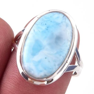 Natural Republic Larimar Gemstone Handmade 925 Sterling Silver Ring S.7.5 W6p50