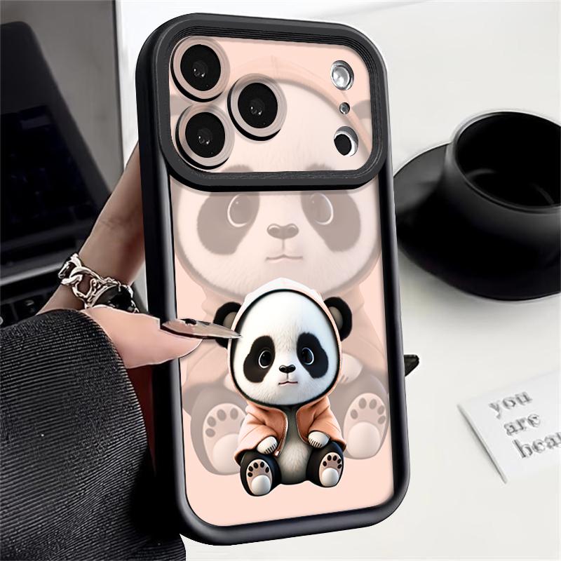 Black Coat Panda Pattern Case For iPhone 17 Pro Max Funda Shockproof Bumper Cover For iPhone 16 Pro Max 15 14 13 12 11 Air 16E