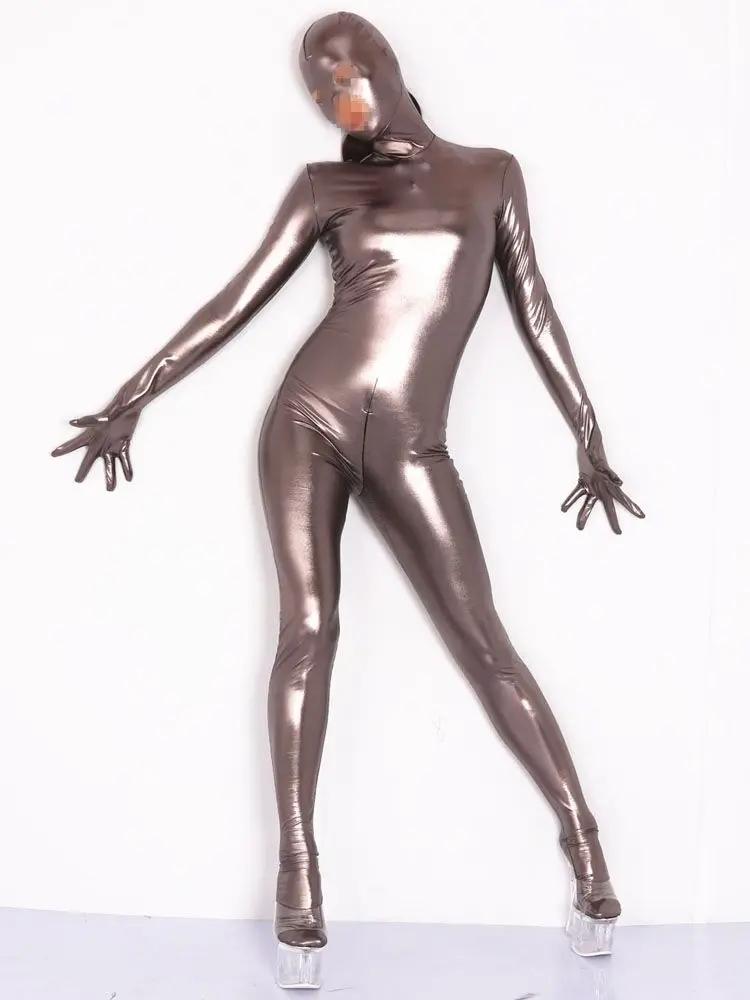 S-5XL Unisex Catsuit Cosplay Piele Sintetică PU Zentai Degete Bodystocking Fermoar Deschidere Între Picioare Bodysuit Colanți Leotard Conjoined