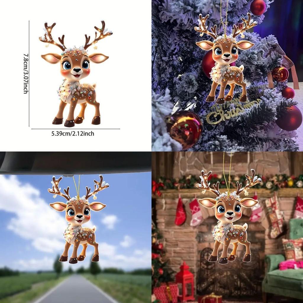 Festive Acrylic Reindeer Christmas Tree Decoration Charming Car Rearview Mirror Hanging Ornament