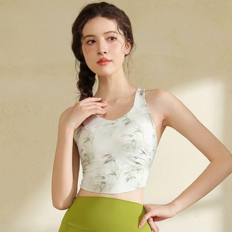

Yoga Clothes Vest Women s One-Piece Exercise with Chest Pad Running Fitness Top Quick-Drying Sleeveless 2025 New Arrival Training Green Bamboo Vest S