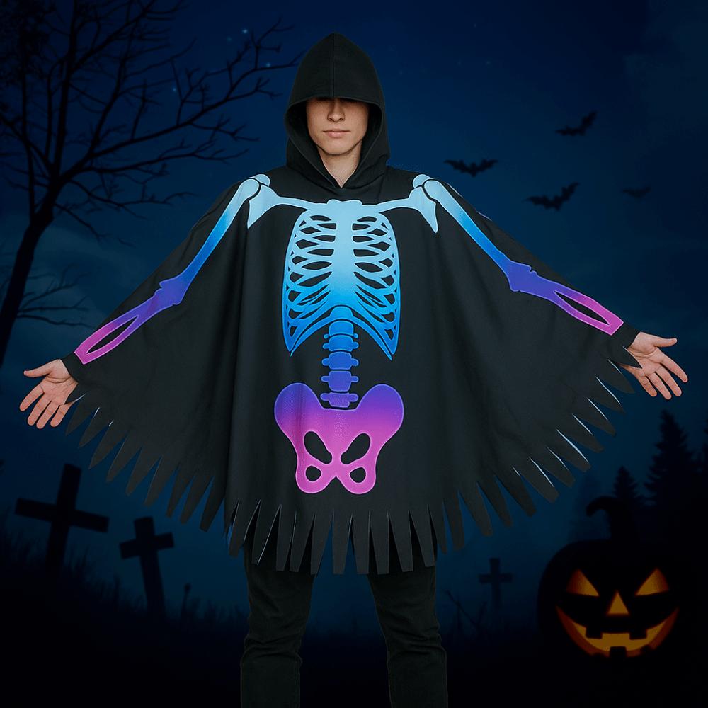 Goth Halloween Props Cloth Skull Bones Cloak Creative Skeleton Cape  Adult