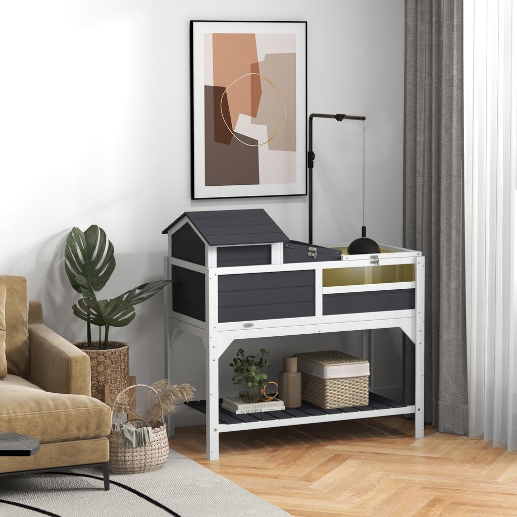 Wooden Tortoise Enclosure Tortoise Tank With Adjustable Lamp Holder Openable Lid Removable Main House Grey