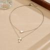 316L Stainless Steel Double Layer Cross Heart Pendant Collarbone Necklaces For Women Creative Fashion New Jewelry Party Gift