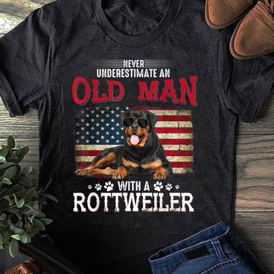 Old Man Rottweiler Costume T-Shirt: Patriotic Dog Lover Gift