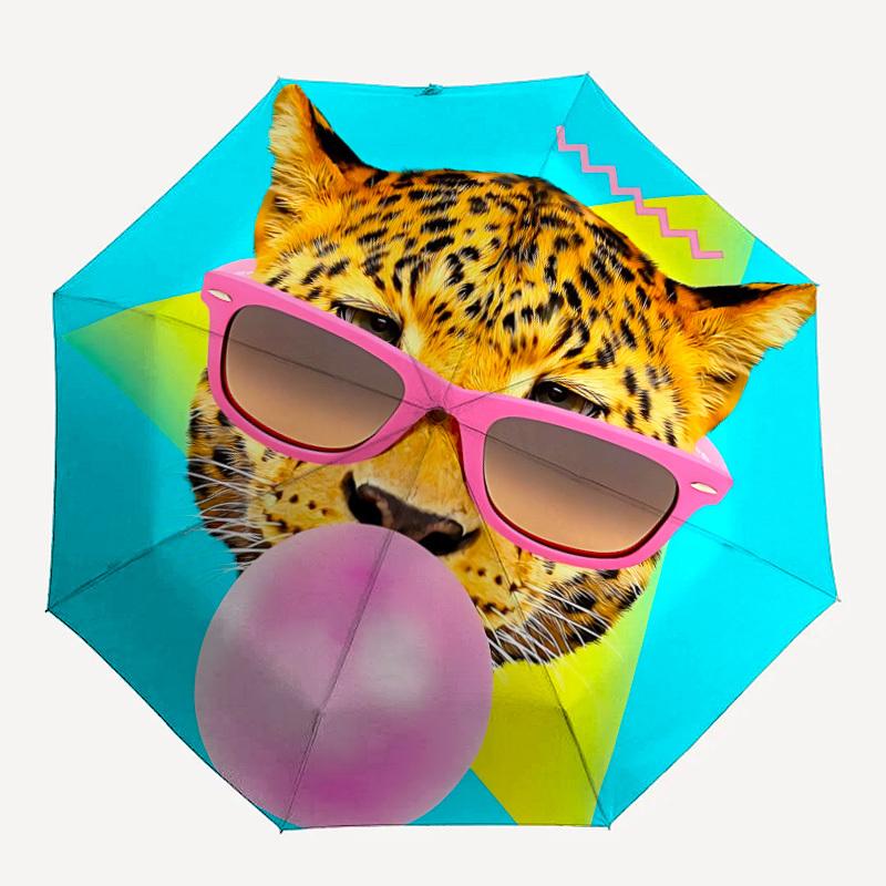 1pc Leopard Print Sunglasses Automatic Opening/closing umbrella, Reinforced 8-Rib Construction, Compact Travel Umbrella yy250808146