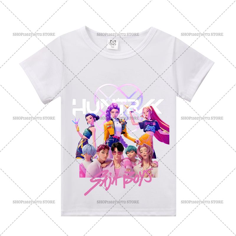 

Kpop Охотники на демонов Детская одежда Футболка с коротким рукавом Милые футболки Руми Зои Миры Харадзюку Топы для мальчиков Девочек Одежда Подарок 120