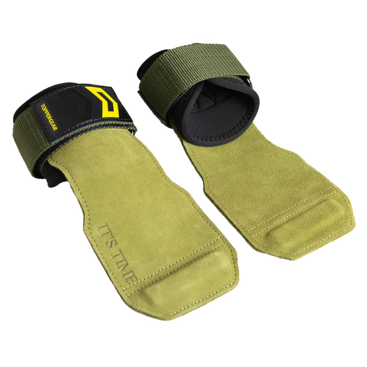 

TOPPERGEAR Power Grips, Genuine Leather, Strength Training Grips, Suitable for Weightlifting and Rowing Exercises (Green, Medium Size)