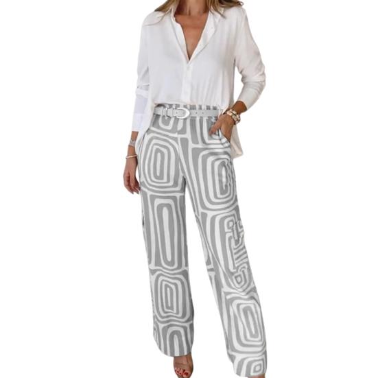 

Жіночі Комплекти з Двох Предметів Сорочки на Ґудзиках з Довгим Рукавом та Довгі Штани Елегантний Діловий Комплект Повсякденний Офісний Комплект S сірий