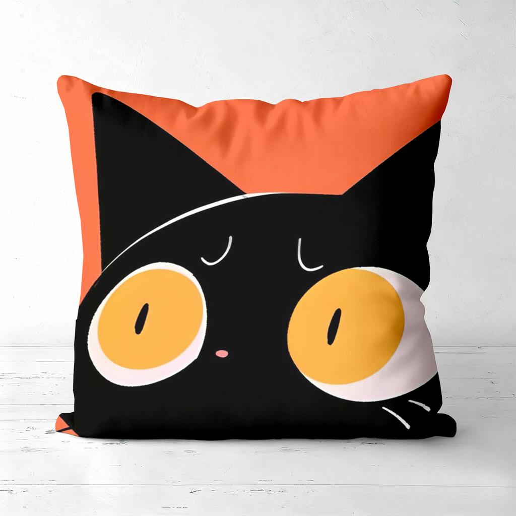 Cute Black Cat Pattern Orange And Black Throw Pillows Polyester pillowcase, sofa decorative cushion cov Headboard Pillow