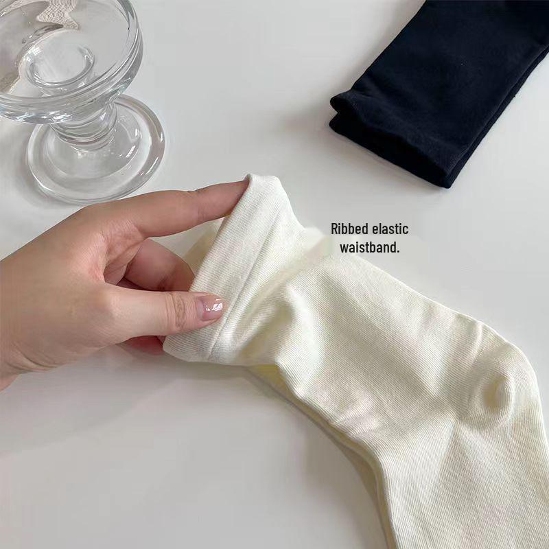 Women's Japanese Style Thin Cotton Mid-Calf Slouch Socks - Solid Color Summer Socks In Black.