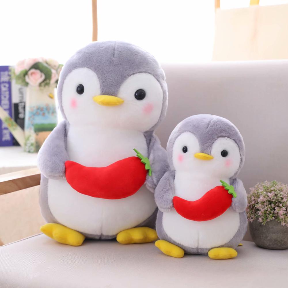 25cm 45cm Cute Plush Penguin Toy Grey Stuffed Animal Soft Doll Hold Penguin Watermelon Banana Kids Toys Birthday Gift for Child
