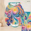 Women Plus Size Two Piece Set Hooded Long Sleeve Top Cuffed Pants Pink Gradient Printed Casual Tracksuit